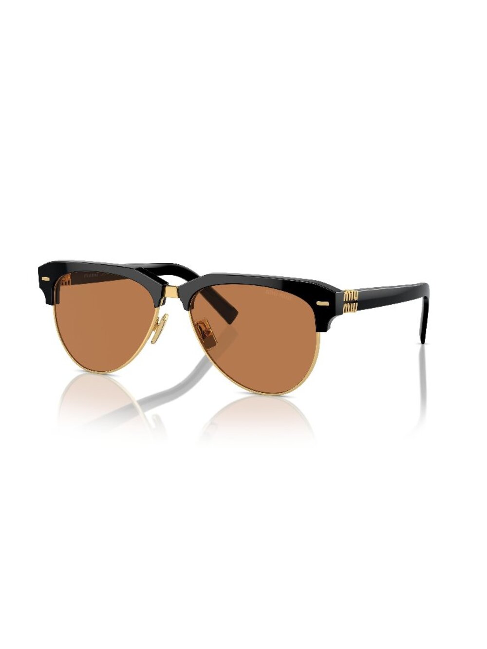 New Miu Miu Women's Sunglasses Black Aviator Brown Lens Acetate Frame MU 09ZS 57
